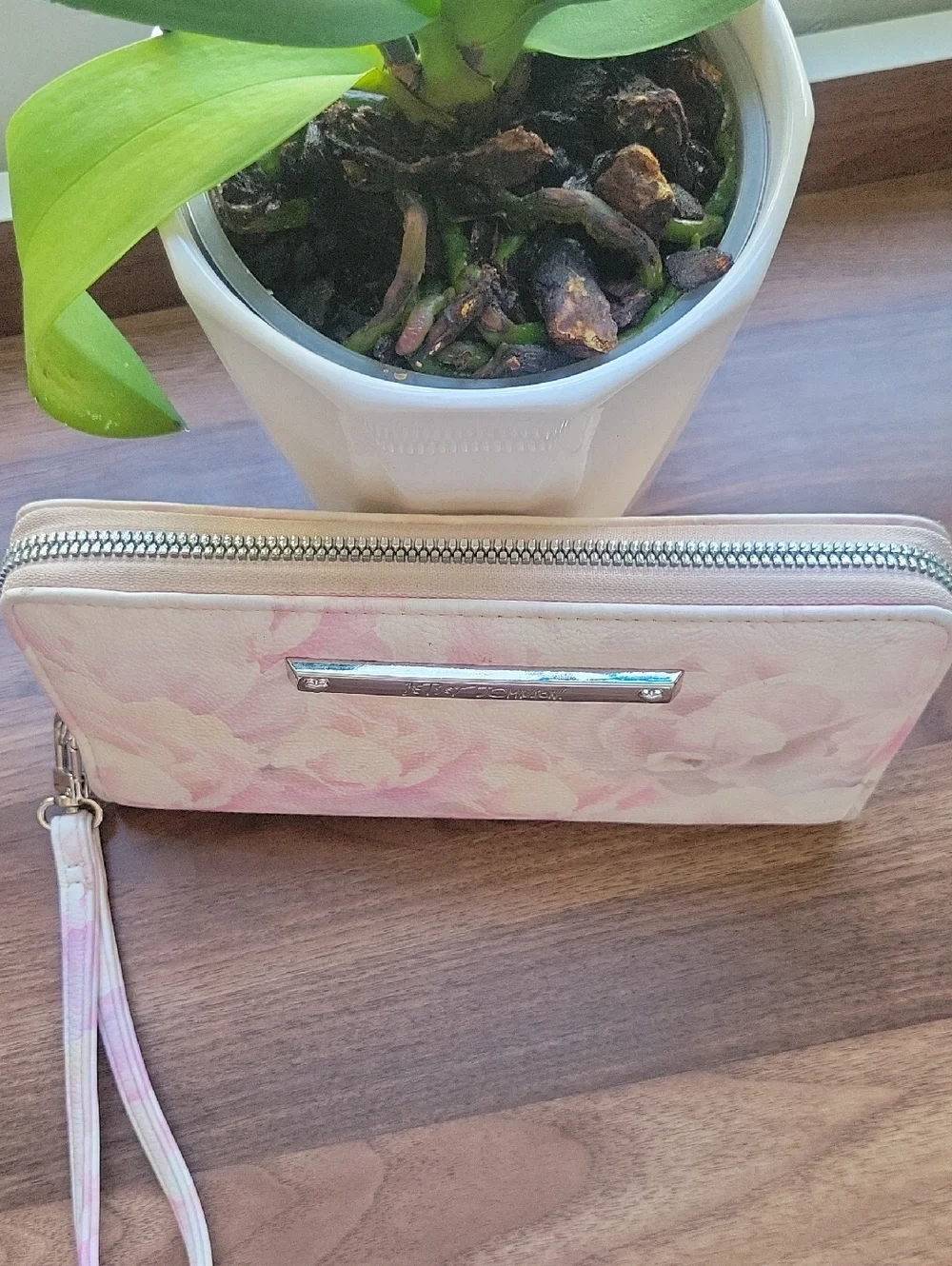 Betsey Johnson Pink Floral Zip-Around Wristlet Wallet